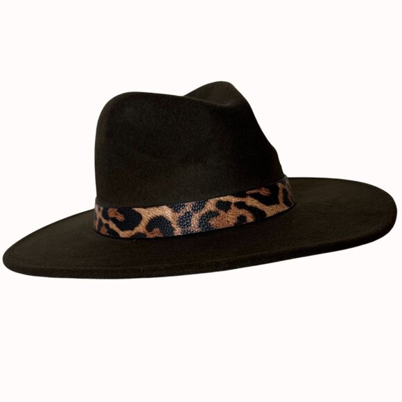 COG New York Brown Rancher Hat Leopard Band Wide Brim Fedora Style Adjustable - Picture 5 of 16
